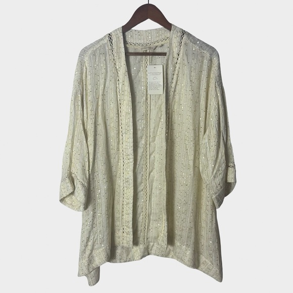 Soft Surroundings Boho Sheer Sequin Kimono Cardigan Topper Open Front Large NWT - Picture 2 of 13
